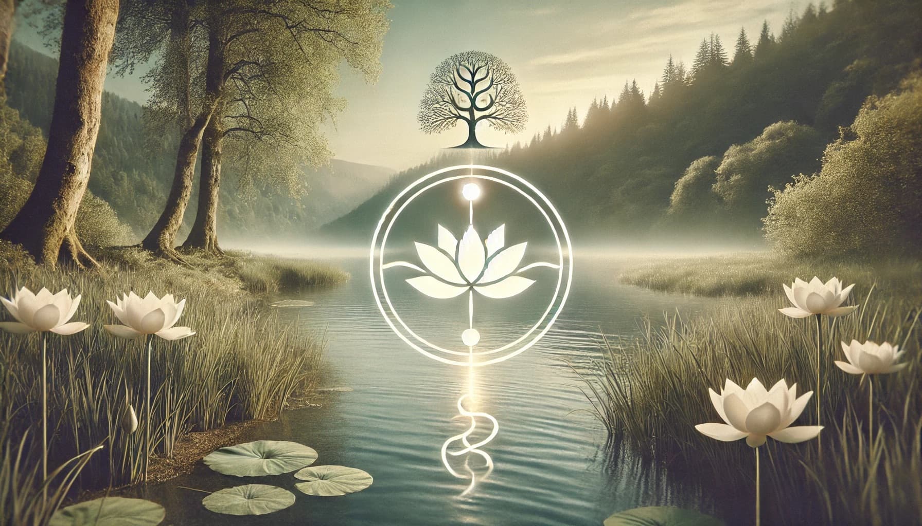 A simple and mature landscape image symbolising the connection between Hermeticism and Tantra. The image features a calm natural setting.